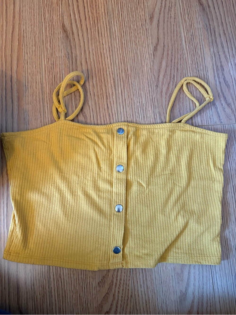 Heart Hips Mustard Ribbed Snap-Front Cropped Tank